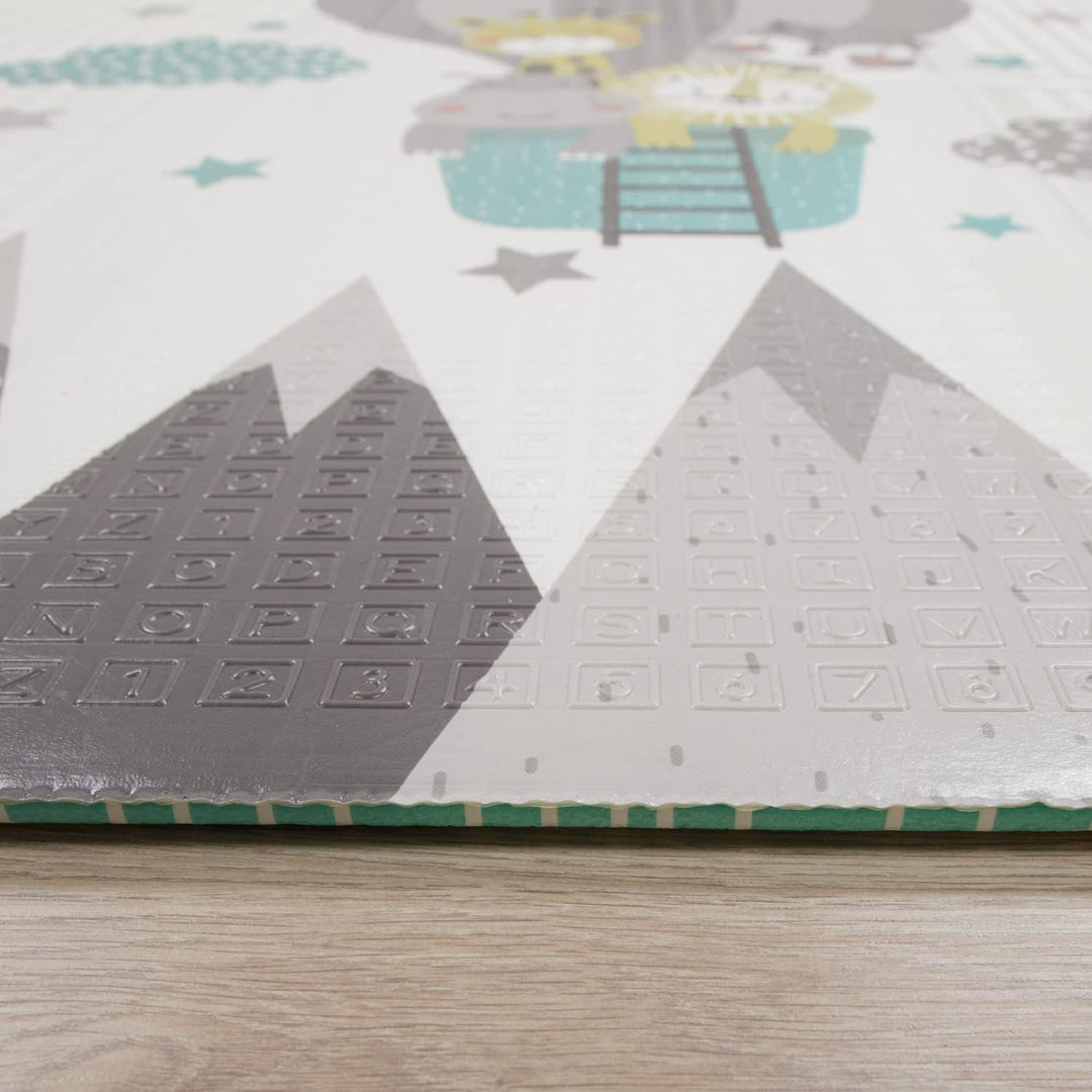 TT Home Kinder Matte Faltbar Spielmatte Krabbelmatte Berge Tier Motiv Wendbar, Farbe:Grau Petrol Cre
