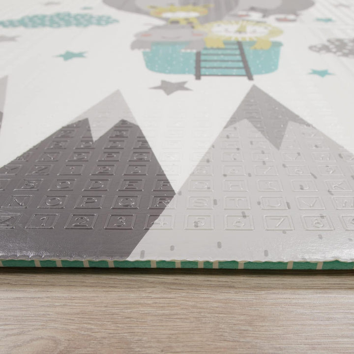 TT Home Kinder Matte Faltbar Spielmatte Krabbelmatte Berge Tier Motiv Wendbar, Farbe:Grau Petrol Cre