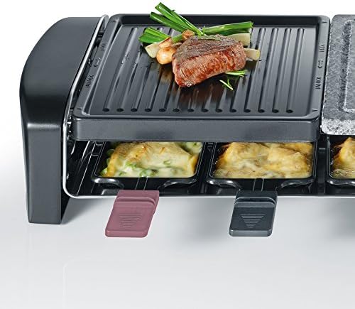 SEVERIN Raclette-Grill mit Naturgrillstein und Gussplatt, ca. 1.400 W, Inkl. 8 Pfännchen, RG