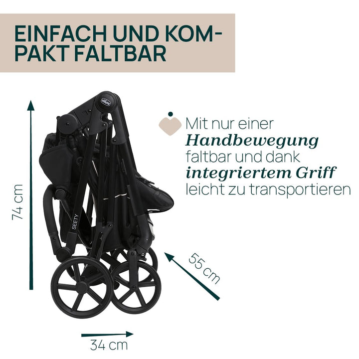 Chicco Kinderwagen Seety, Leicht und kompakt, von 0 Monaten bis 4 Jahren, bis 22 kg, faltbar, verste