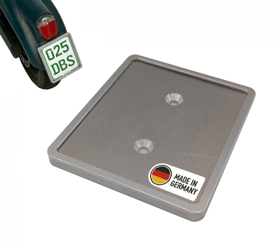 Kennzeichenhalter E-Scooter Aluminium gefräst – Blank – für Versicherungskennzeichen bis 57x67 mm –
