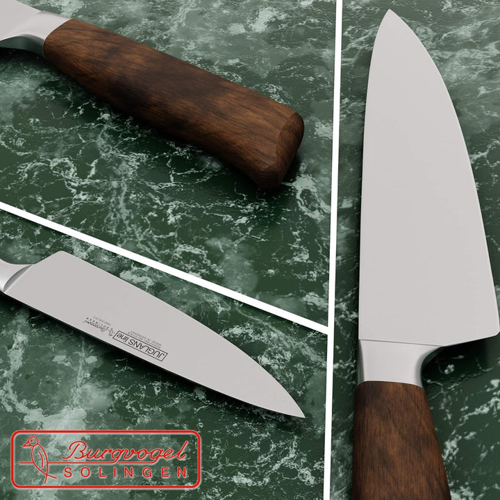 Burgvogel Solingen Juglans Line Kochmesser Walnussholz 20 cm, rostfrei, Küchenmesser scharf geschmie