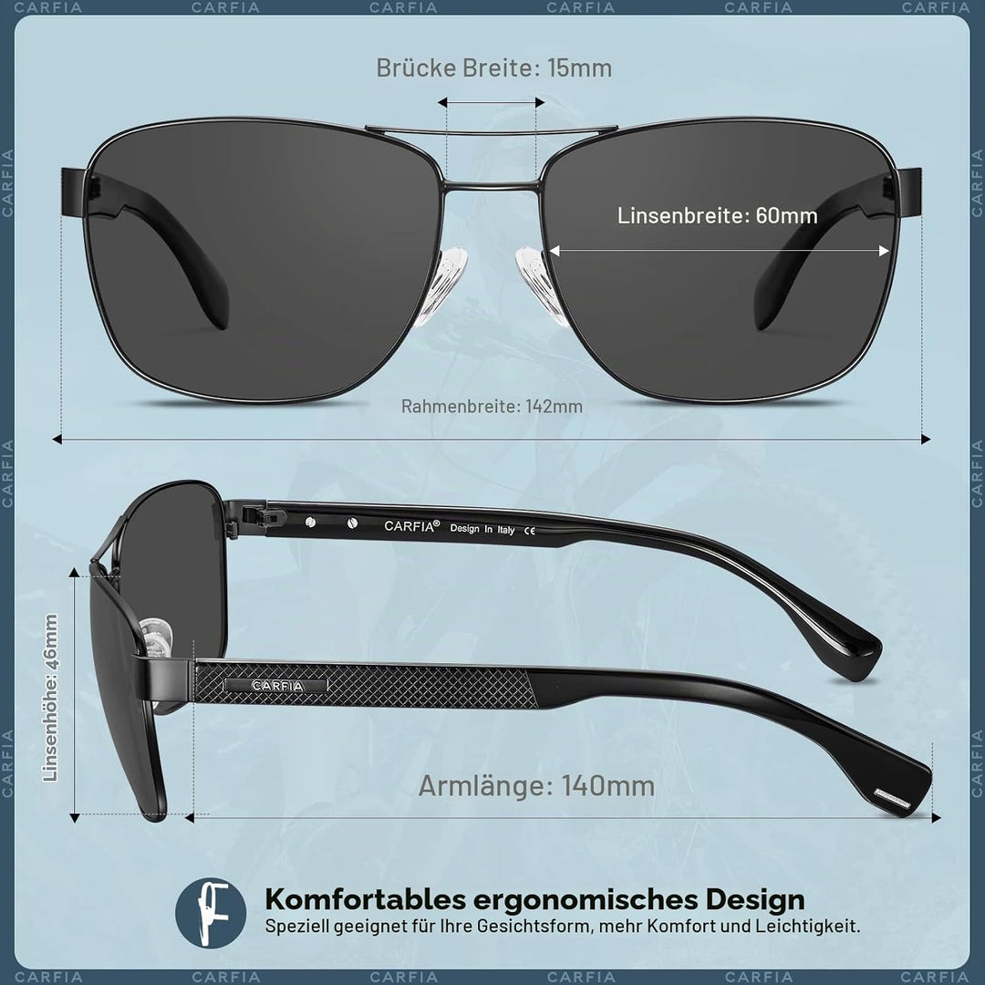 CARFIA Pilotenbrille Sonnenbrille Herren UV400 polarisierte Sportbrille mit ultraleichtem Metallrahm