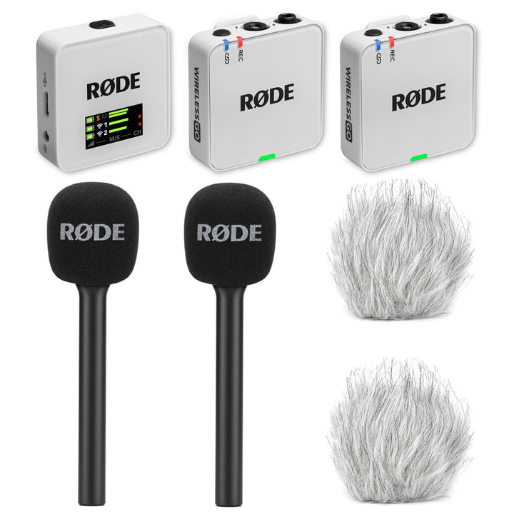 Rode Wireless GO Gen 3 Drahtloses 2-Kanal Mikrofon-Funksystem Weiss mit 2X Interview GO Handadapter