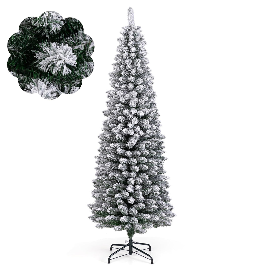 COSTWAY Künstlicher Weihnachtsbaum mit Schnee, 180 cm Bleistift Tannenbaum mit 460 Zweigspitzen & kl