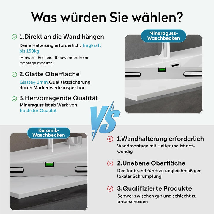 Design Waschbecken Colossum01, Weiss aus Gussmarmor, Waschtisch, Waschplatz, Einbauwaschbecken, BTH: