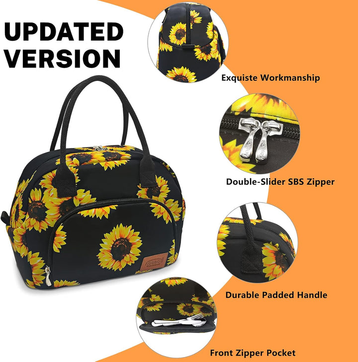 AOSBOS Isolierte Lunchtasche, 12 l, grosse Lunchtasche aus wasserdichtem Futter, für Damen, Sonnenbl