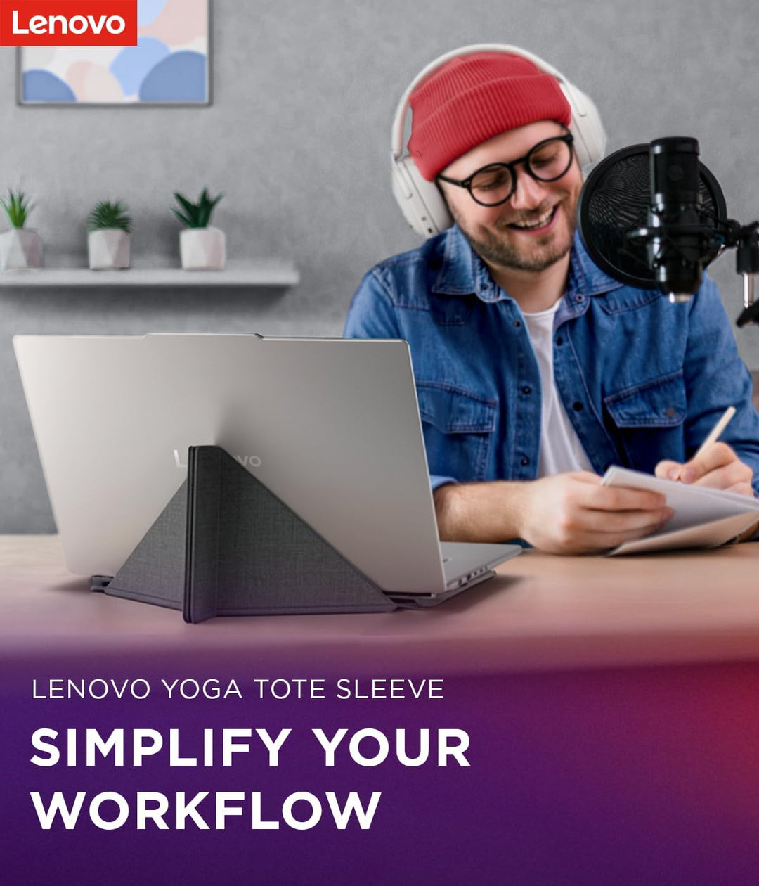Lenovo Yoga Tote Sleeve | Flexibel Laptophülle 14 Zoll | Schlank und Leicht | Farbe Luna Grau Seashe