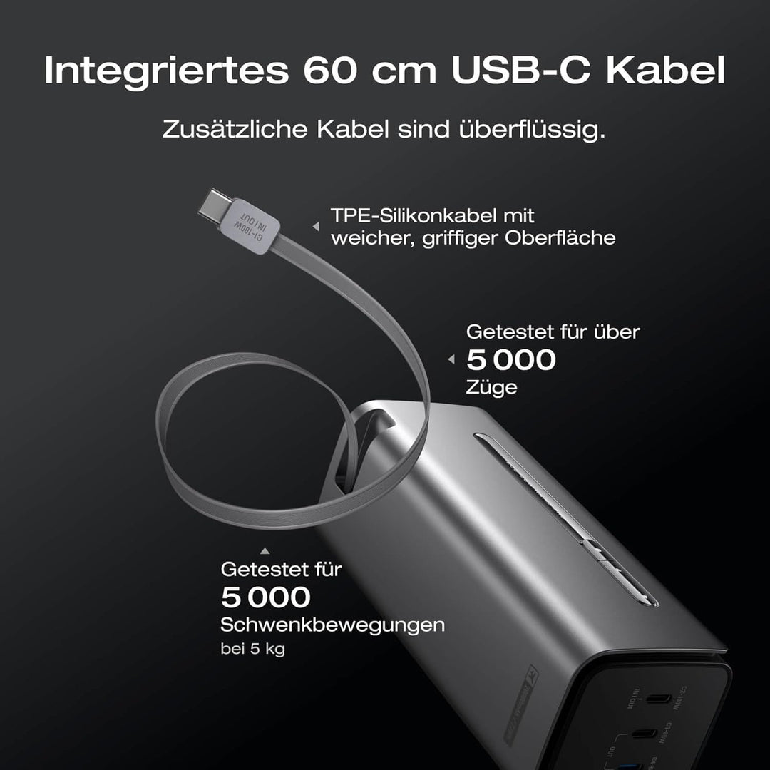 EcoFloW Rapid Pro Laptop Powerbank 20000mAh, 230W Power Bank mit 60cm ausziehbarem Kabel, 3 USB-C Po