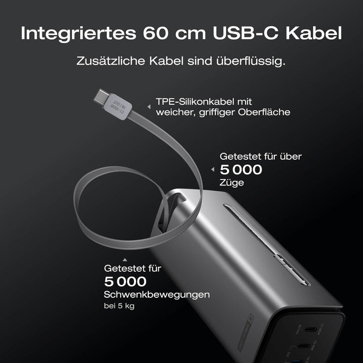 EcoFloW Rapid Pro Laptop Powerbank 20000mAh, 230W Power Bank mit 60cm ausziehbarem Kabel, 3 USB-C Po