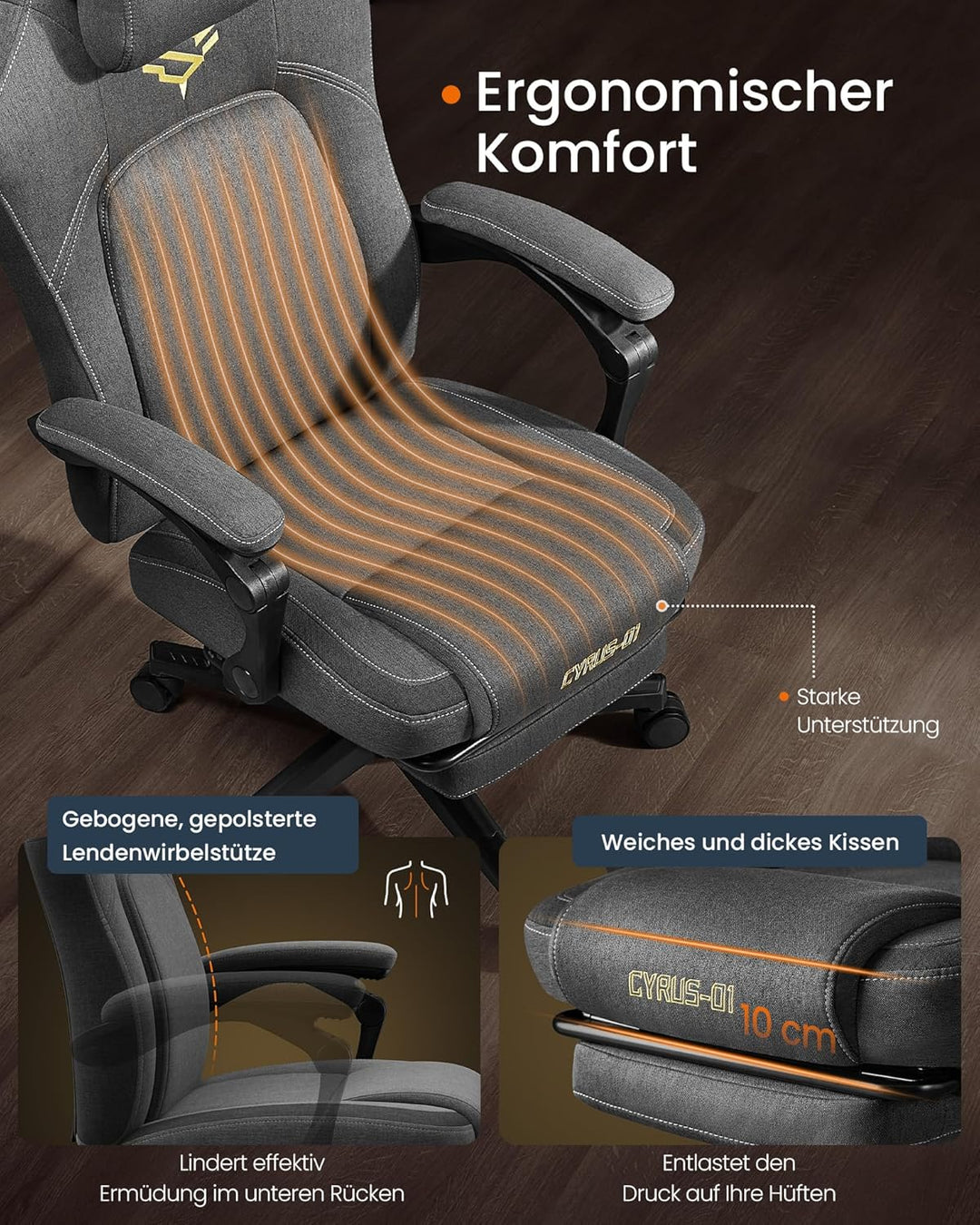 SONGMICS HOME Gaming-Stuhl, ergonomischer Computerstuhl mit Fussstütze, Bürostuhl, Drehstuhl mit Kop