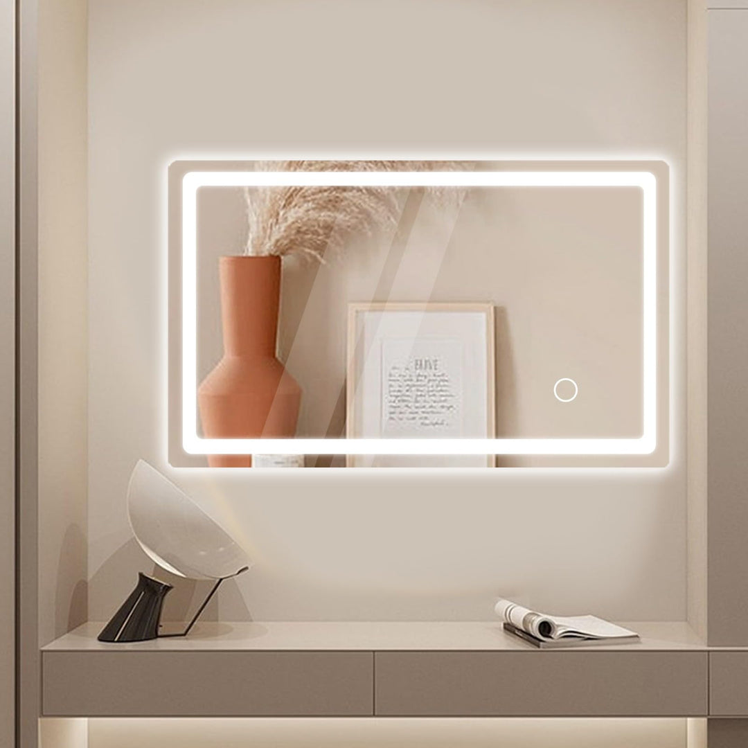 Badspiegel mit Beleuchtung, 50x70cm LED Badezimmerspiegel mit Stecker, Spiegel mit Licht für das Bad