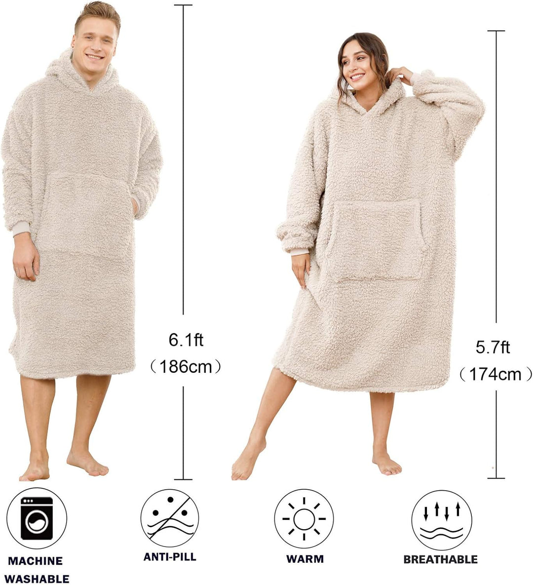 ililmmoe Sherpa tragbare Decke Übergrosse Hoodie Sweatshirt TV Decke mit Langen Ärmeln und Tasche-Be
