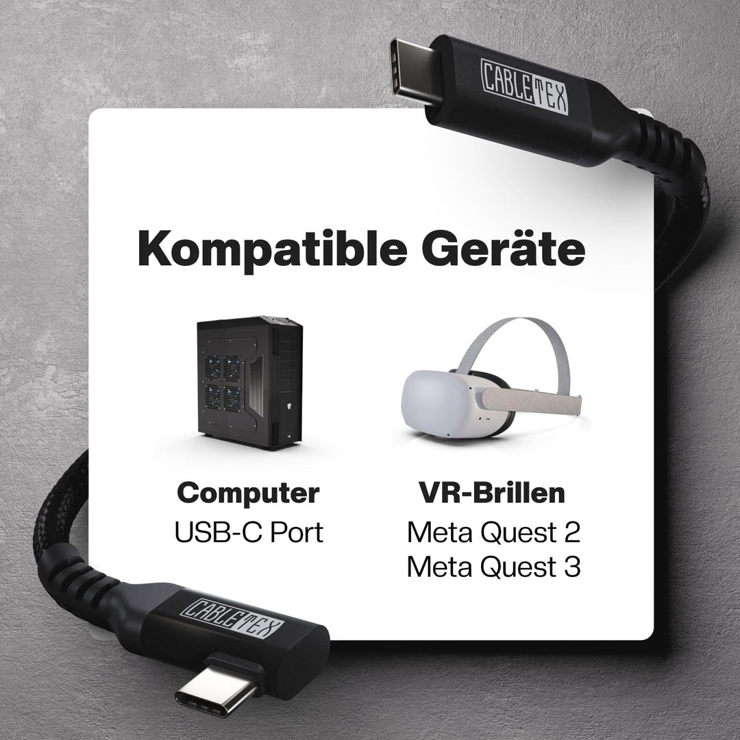 CABLETEX 5m Link Kabel kompatibel mit Meta Quest 3, Oculus Quest 2, PICO 4, PSVR2, USB 3.2, USB C -