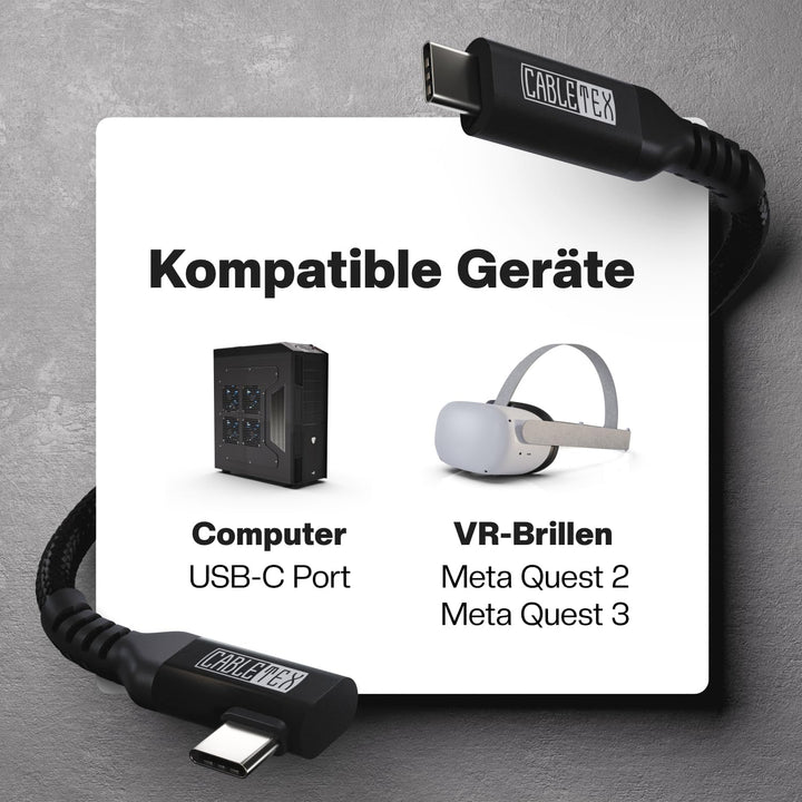 CABLETEX 5m Link Kabel kompatibel mit Meta Quest 3, Oculus Quest 2, PICO 4, PSVR2, USB 3.2, USB C -