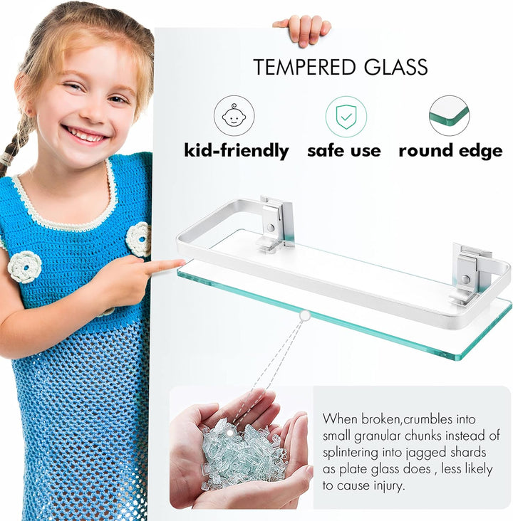 KES Duschregal Glas 8mm Hartglas Duschablage Ablage Dusche Glasablage für Badezimmer Wandregal Glasr