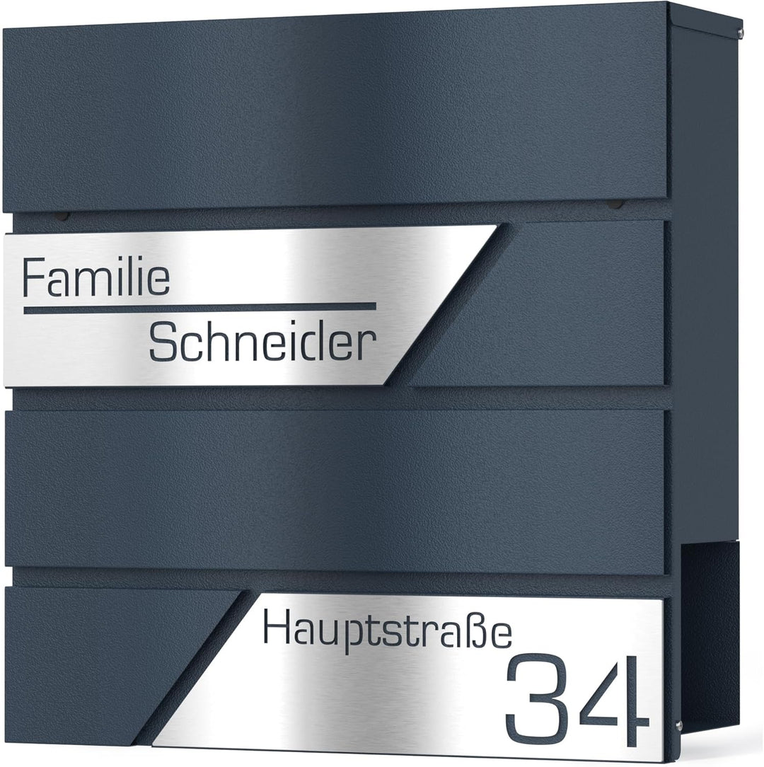 Briefkasten in Anthrazit RAL 7016 mit Standfuss freistehend - Postkasten Edelstahl Schild personalis