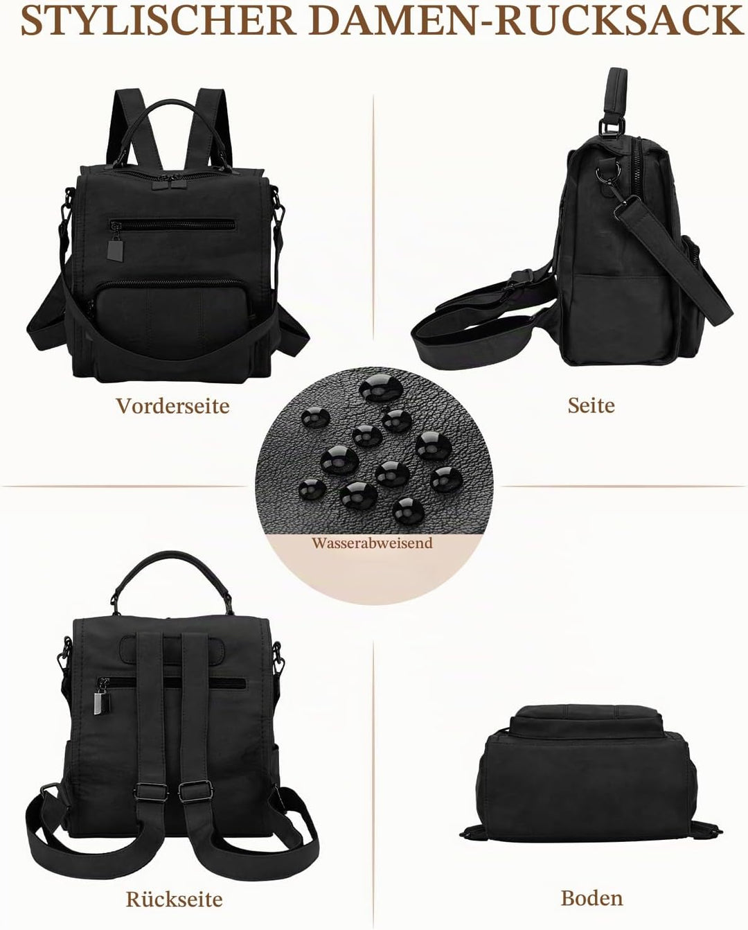 RAVUO Damen Rucksack,PU Leder Rucksack Mode Rucksäcke Rucksackhandtaschen Schulrucksäcke Reise Daypa