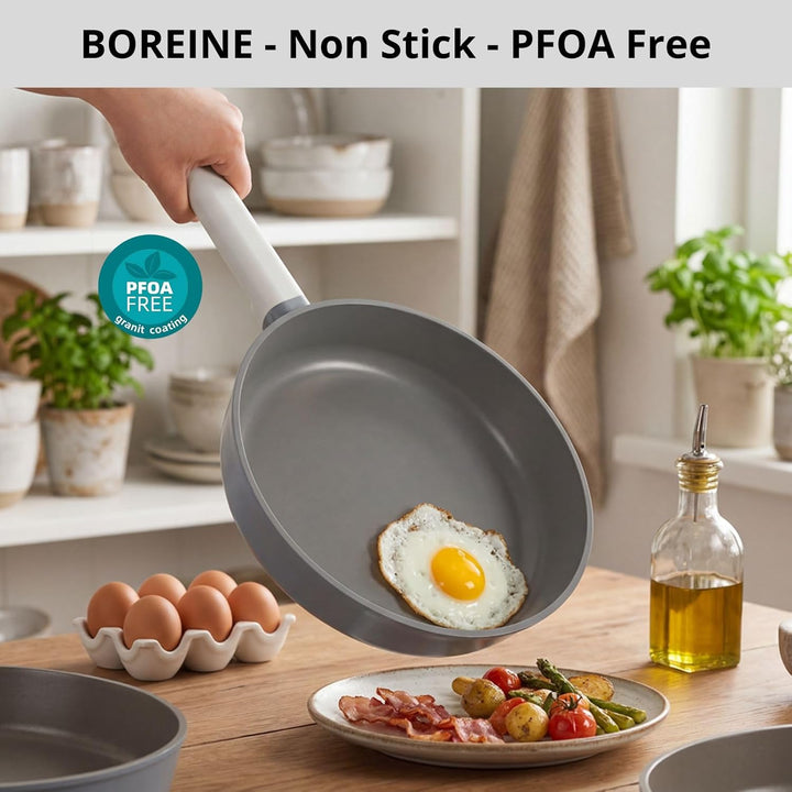 BOREINE Topfset Pfannenset 5-teilig, Bratpfanne 24cm Kochtöpfe 24cm Topf 18cm mit Deckel 18/24cm, An