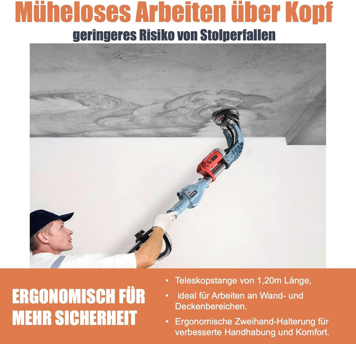 FANZWORK Betonschleifer 1010W mit Teleskopstange bis 1,20 m丨Inklusive Diamantschleiftopf 125mm und T