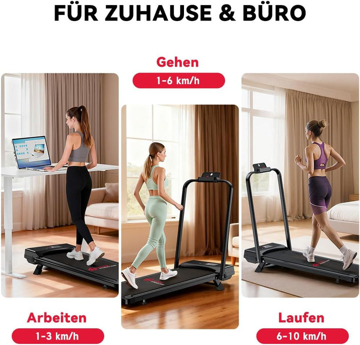 HomeFitnessCode Laufband Klappbar mit Neigung - Walking Pad für Zuhause Klein Laufpad mit Steigung W