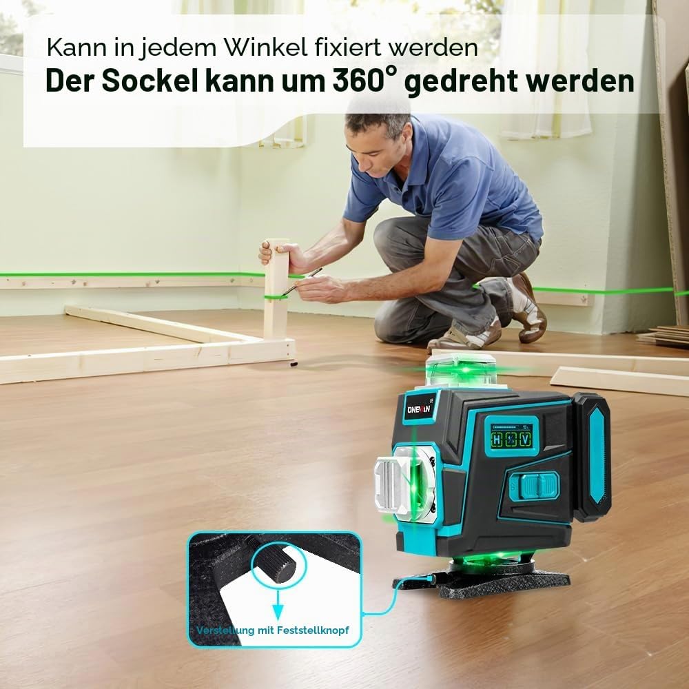 Kreuzlinienlaser mit Stativ, 4 x 360° Laser Wasserwaage, 4D 16 Laser Level, Selbstnivellierend ±3°,