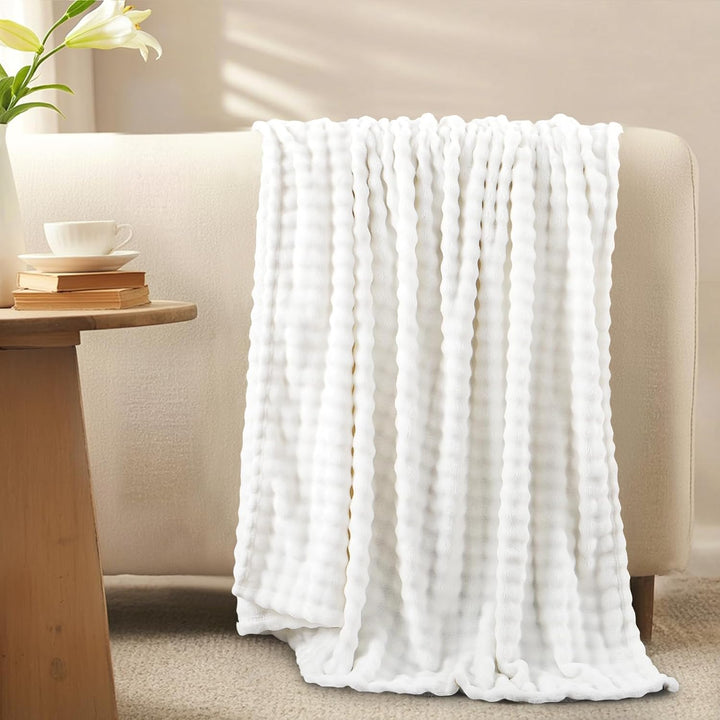 RUIKASI Bubble Decke Kuscheldecke Flauschig Weiss - 150x200cm Sofadecke & Couchdecke aus Plüsch, War