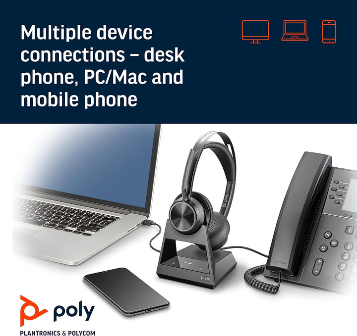 Poly - Voyager Focus 2 Office USB-A (Plantronics) - Bluetooth Dual-Ear (Stereo) Headset with Boom Mi