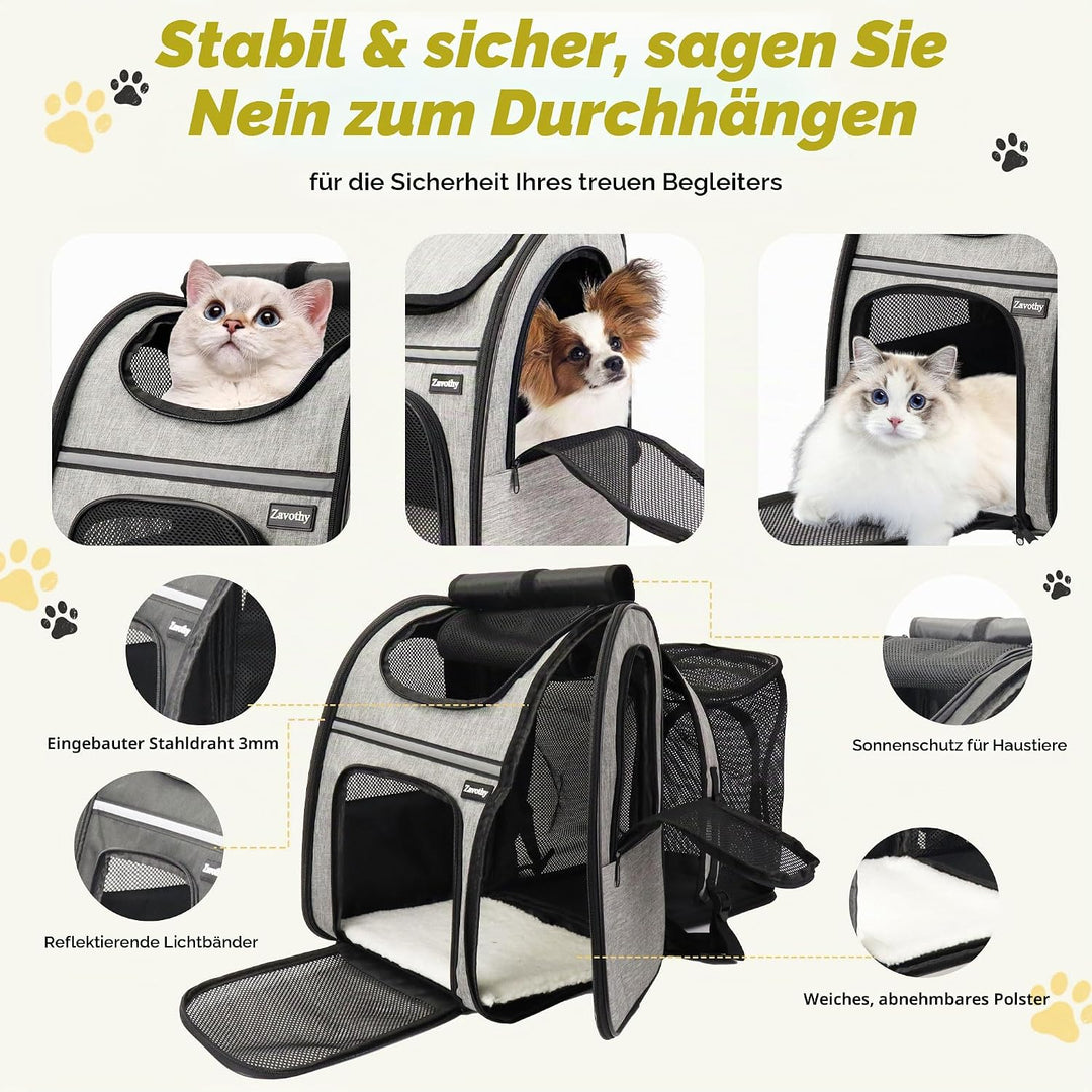 Zavothy Haustier Rucksack für Katzen und Hunde, Tragbar und Faltbar, mit Netzfenster und Gepolsterte