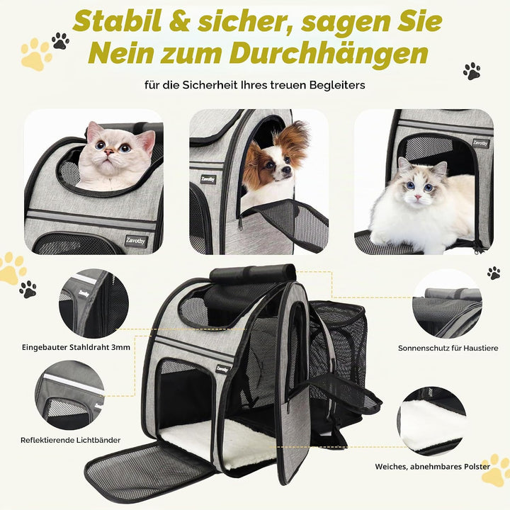 Zavothy Haustier Rucksack für Katzen und Hunde, Tragbar und Faltbar, mit Netzfenster und Gepolsterte