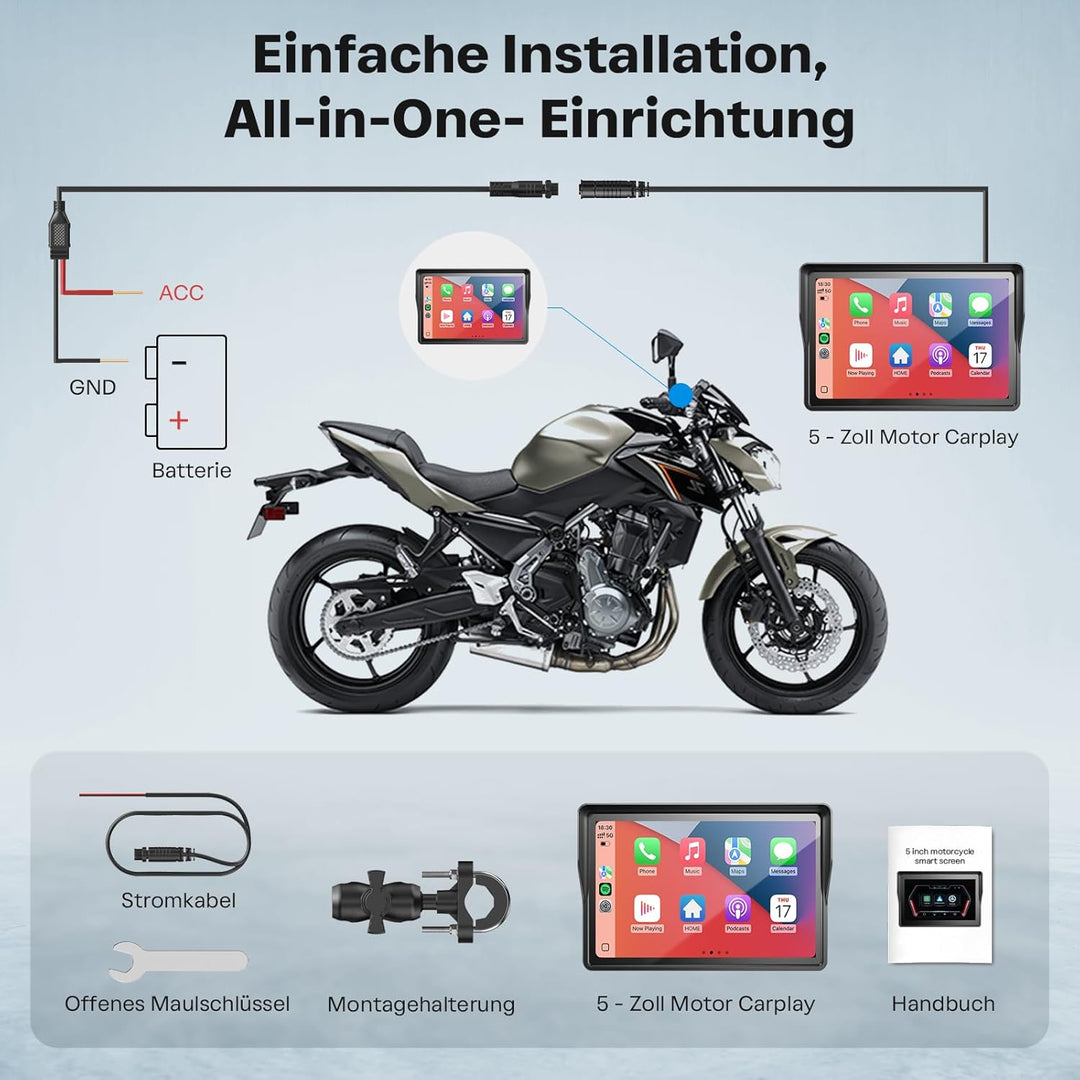 WonVon Pro 5 Zoll Motorrad CarPlay GPS-Navigationssystem mit Apple CarPlay & Android Auto | Tragbare