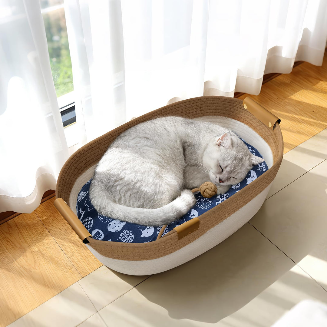 Mittimiya Baumwollseilen Gewebtes Katzenbett mit Kissen, 55 X 40 X 17 cm Krallen-SchleifbestäNdiges