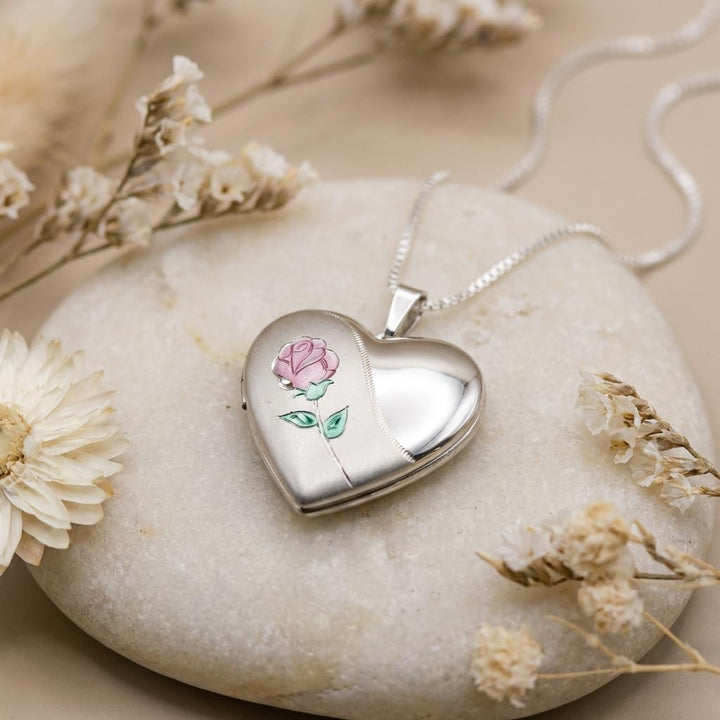 Silbernes Rosen-Herzmedaillon und 45cm Kette