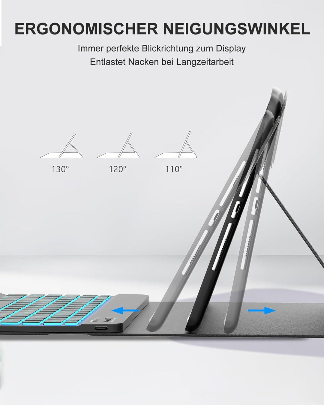 Für iPad 10,2" Hülle mit Beleuchteter Tastatur für 7./8./9. Gen, Air 3, Pro 10.5, Mit 7-Farben Hinte