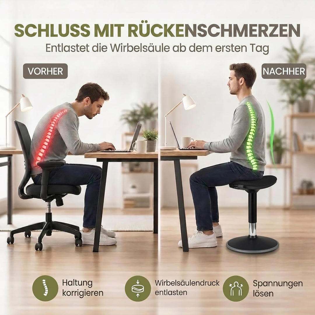 Ergonomischer Stehhocker höhenverstellbar in 3 Grössen - Wackelhocker mit Schwingeffekt - Rutschfest