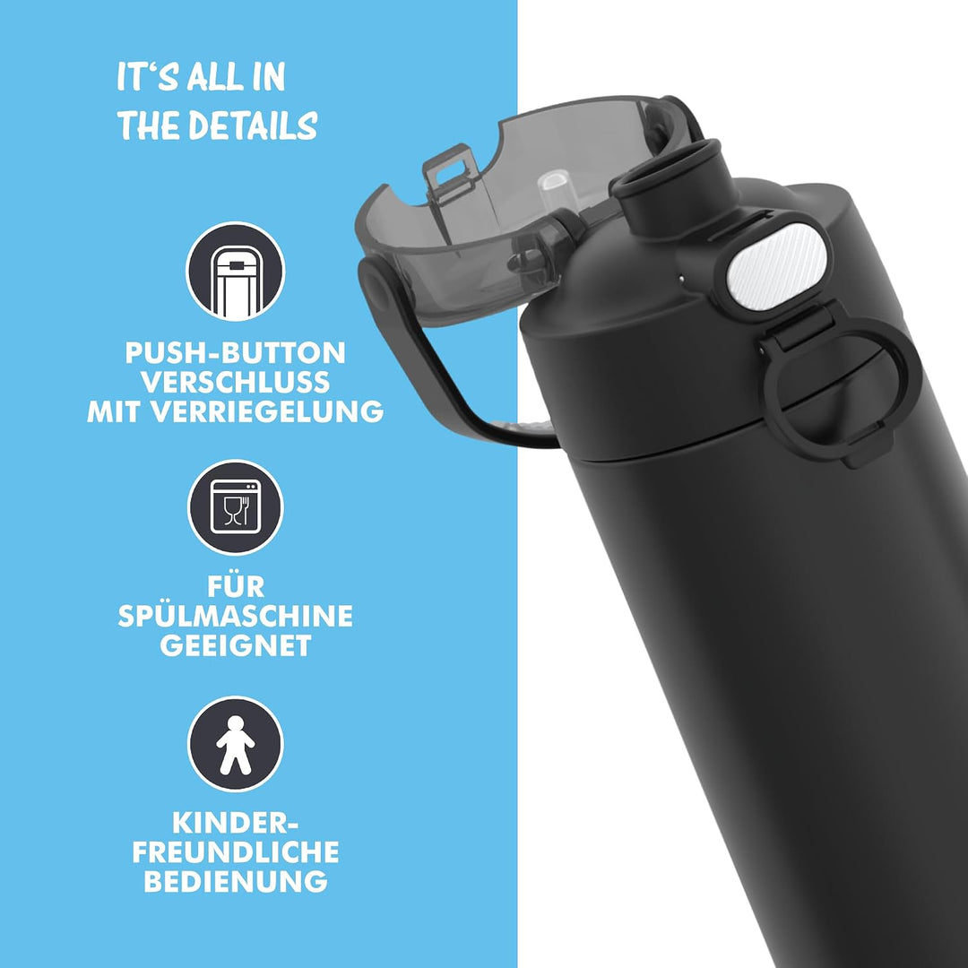 THERMOS kids FUNTAINER Trinkflasche 0,47 l, 12 h kalt, black | Edelstahl-Trinkflasche, spülmaschinen