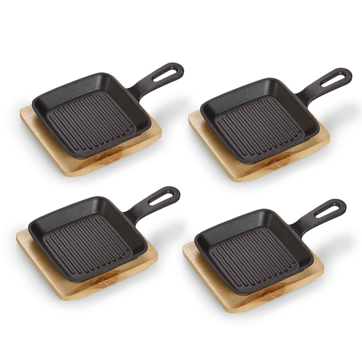 ECHTWERK Servierpfanne 4er Set aus Gusseisen, Servierpfännchen, Quadratische Auflaufform mit Servier