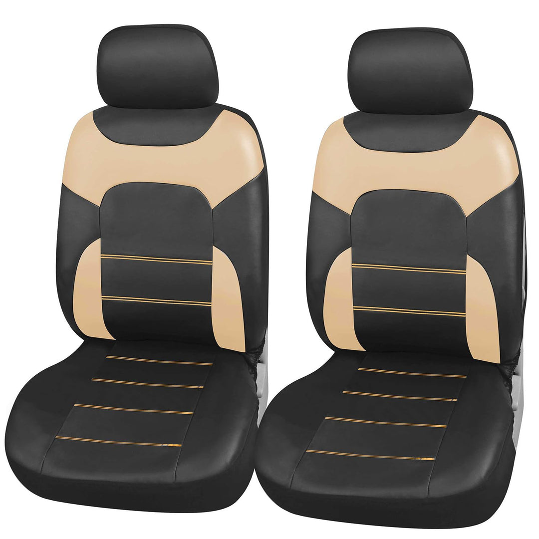 Upgrade4cars Auto-Sitzbezüge Vordersitze Beige Schwarz | Kunst-Leder Schonbezüge Set Universal | Aut