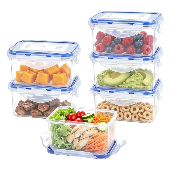 EASYLOCK 6er-Set 500ML Kunststoff Frischhaltedosen Mit Deckel Klein, Meal Prep Boxen, Rechteckig Auf