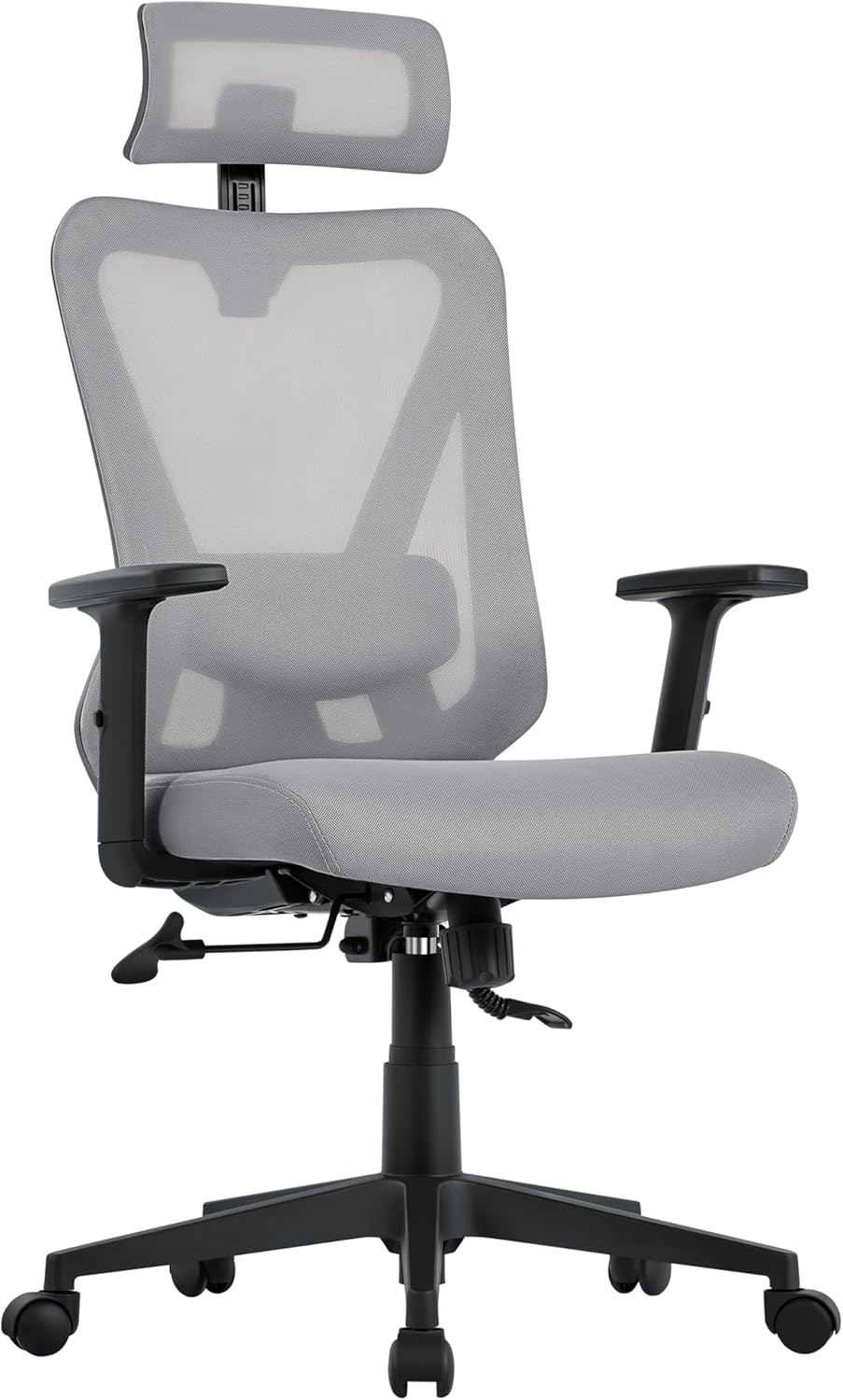 Yaheetech Bürostuhl Ergonomisch, Schreibtischstuhl mit Verstellbarer Kopfstütze, Armlehnen, Lendenwi