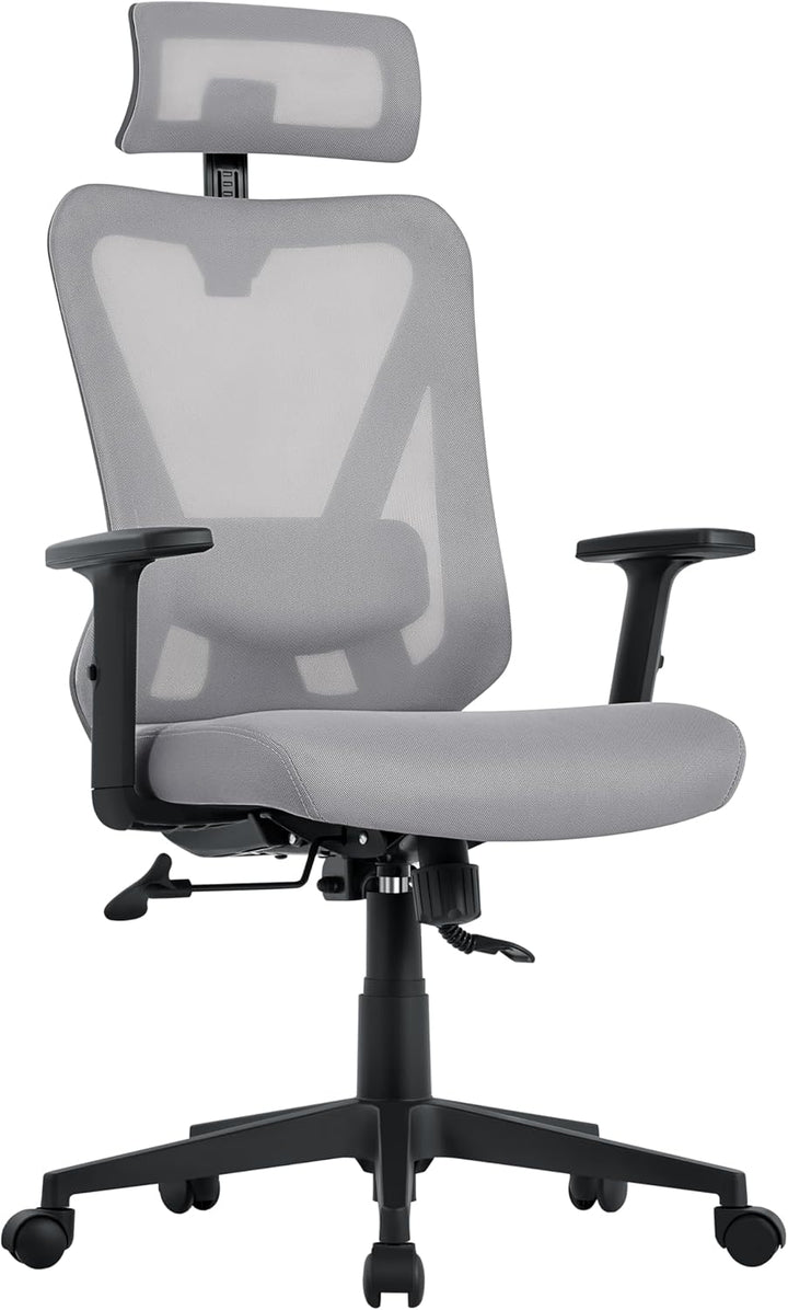 Yaheetech Bürostuhl Ergonomisch, Schreibtischstuhl mit Verstellbarer Kopfstütze, Armlehnen, Lendenwi