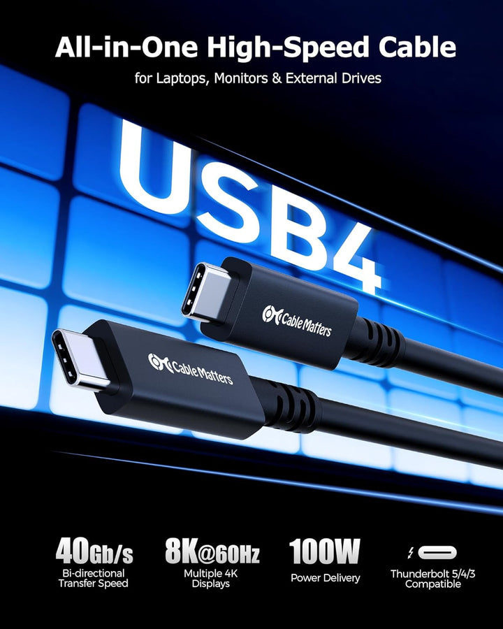 Cable Matters 40Gbps Active USB4 kabel 3 m, mit 8K Video & 100 W Ladeleistung, Kompatibel mit Thunde