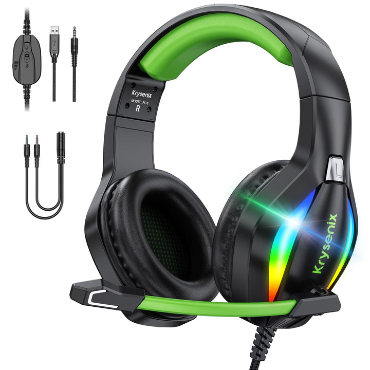 Krysenix PG1 RGB Gaming Headset für PS4, PS5, PC, Xbox,Switch, Kabel Gaming Kopfhörer mit LED Licht,
