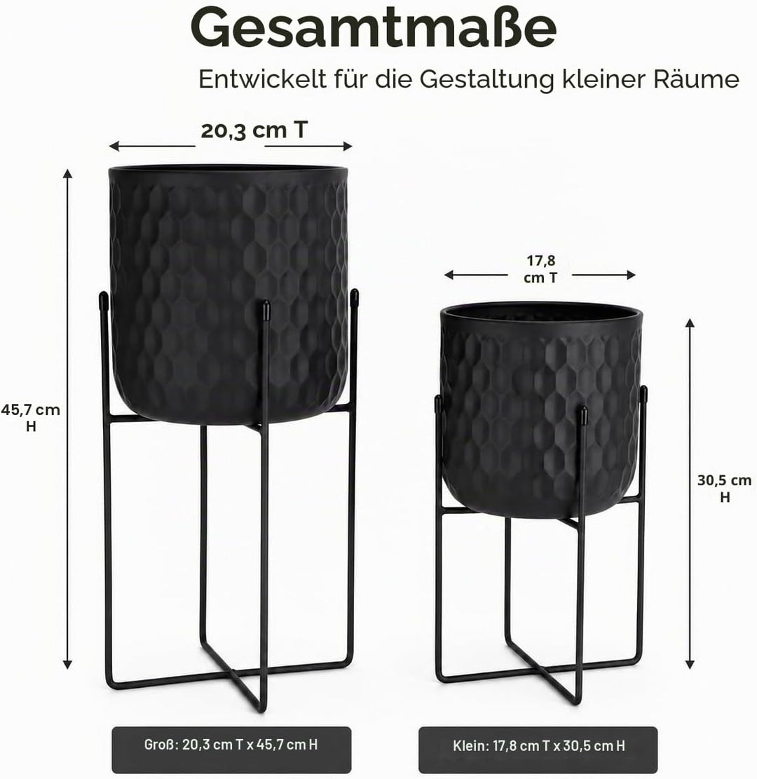TRIROCKS Set von 2 Pflanzgefässen mit Ständer Innen Aussen Metall Pflanzenständer 45 & 31 cm hoch Mo