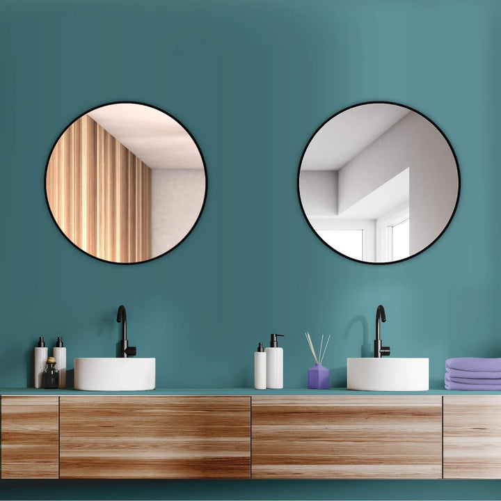 HOKO® Design Wandspiegel rund 60 cm mit Metall Rahmen Matt Schwarz. Runder Design Spiegel für Bad, F
