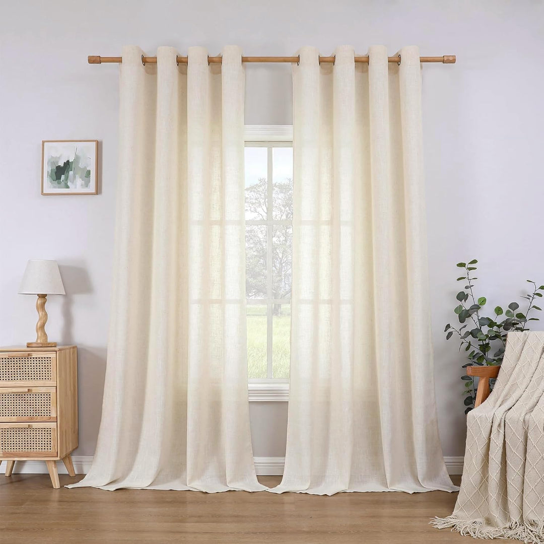 CUCRAF Leinen Gardinen mit Ösen Landhausstil Voile Vorhang Halbtransparent Gardinen für Schlafzimmer