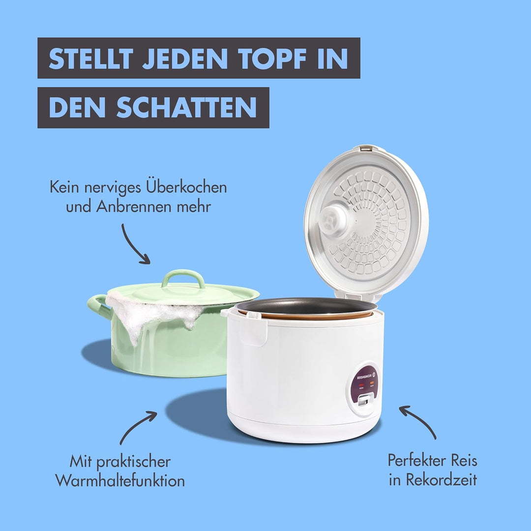 REISHUNGER Reiskocher & Dampfgarer mit Keramikbeschichtung - Für 1-6 Personen - Schnelle Zubereitung