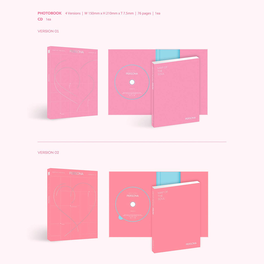 BTS Album - MAP OF SOUL : PERSONA [ 4 Ver. ] CD + Photobook + Mini Book + Photocard + Postcard + Pho