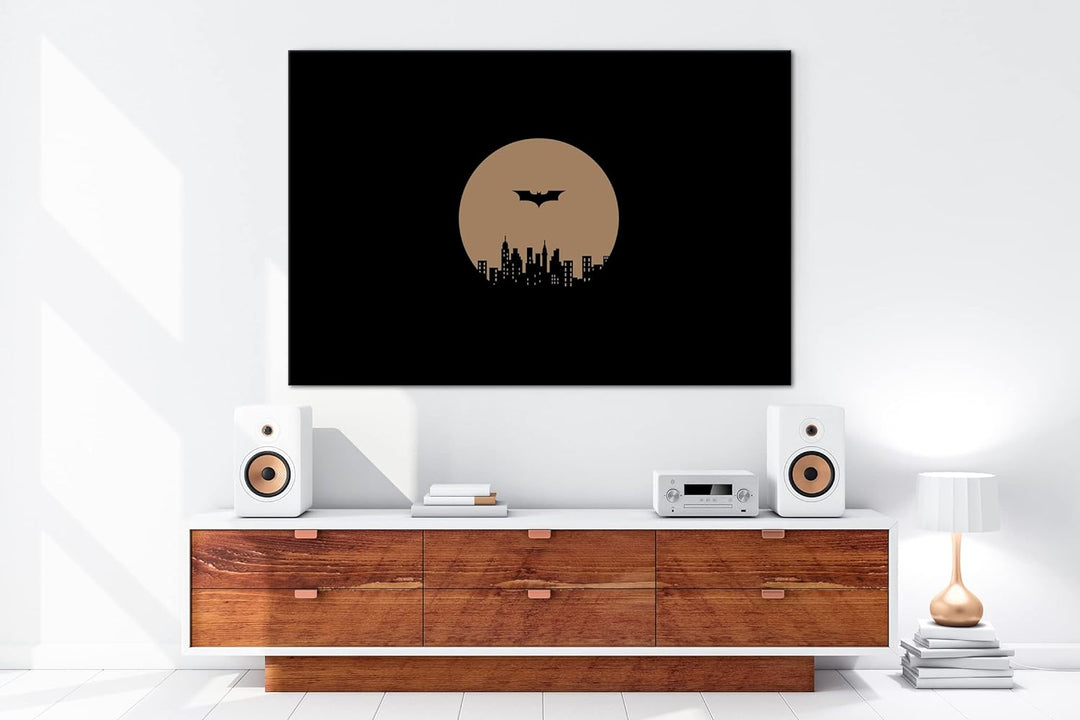 deyoli Superheld in düsterer Stadt Format: 80x60 Effekt: Sepia als Leinwandbild, Motiv fertig gerahm