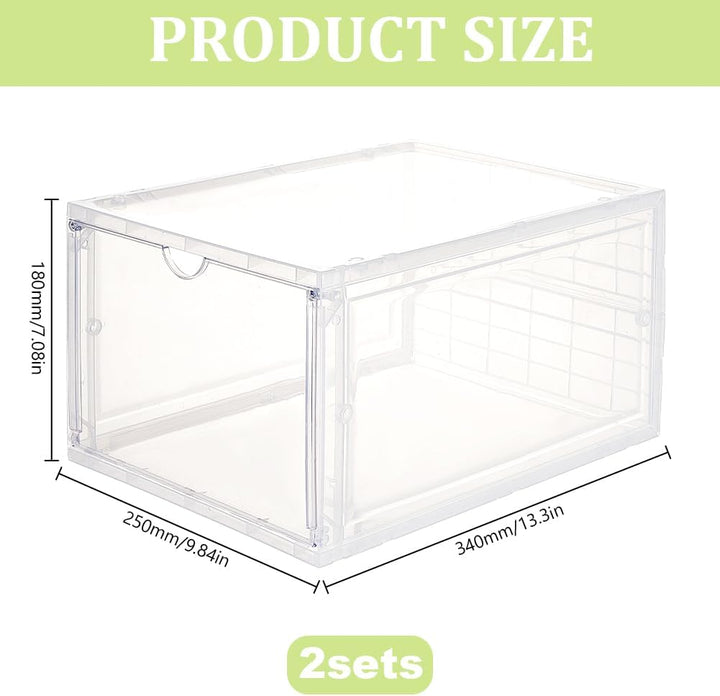 2 Set Schuhboxen 34x25x18cm Plastik Stapelbare Schuh Organizer Schuhaufbewahrung Platzsparende Schuh